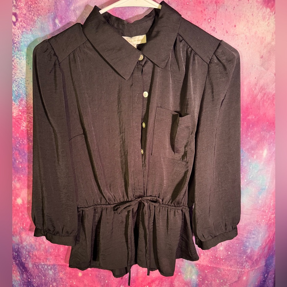 Monteau Black Button-Down Blouse